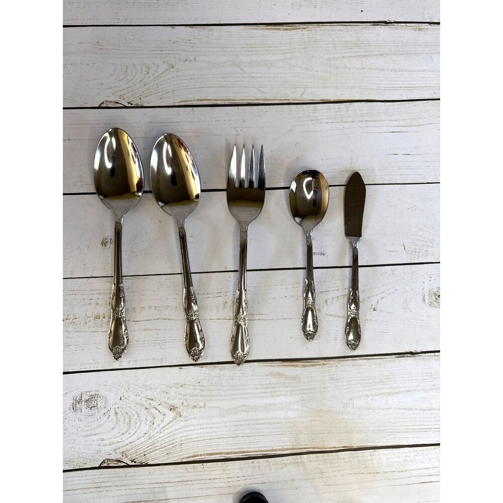 Oneida Fenway 5 Pc Hostess Set Stainless Floral‎ Serving Pieces